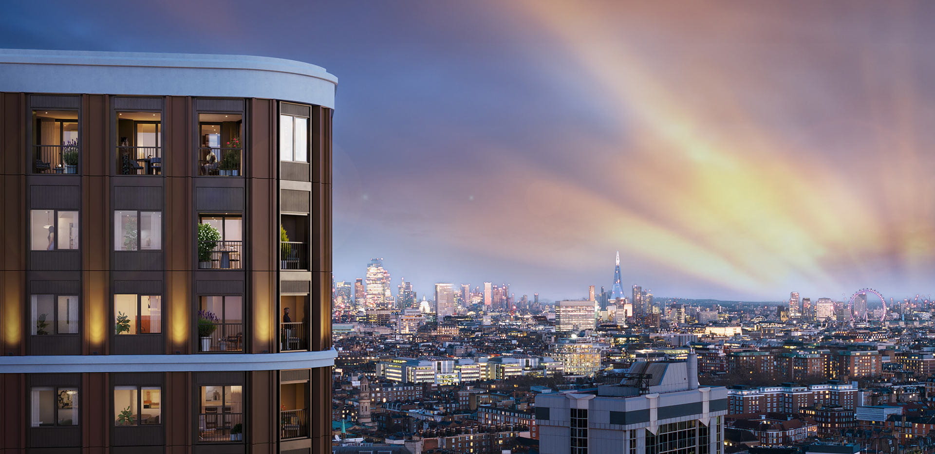 Trillium, Development Exterior with the London Skyline